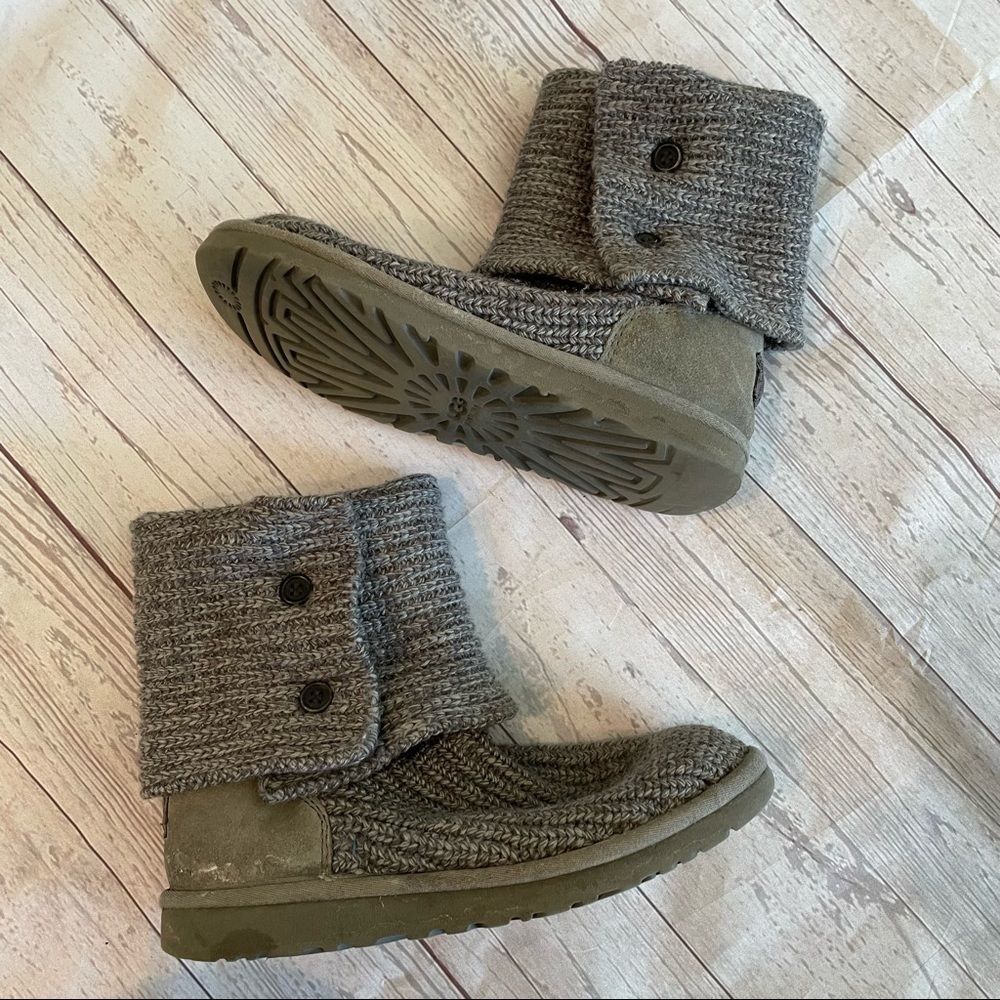 UGG Gray Cardy Knit Sweater Rollover Boots Style 5649